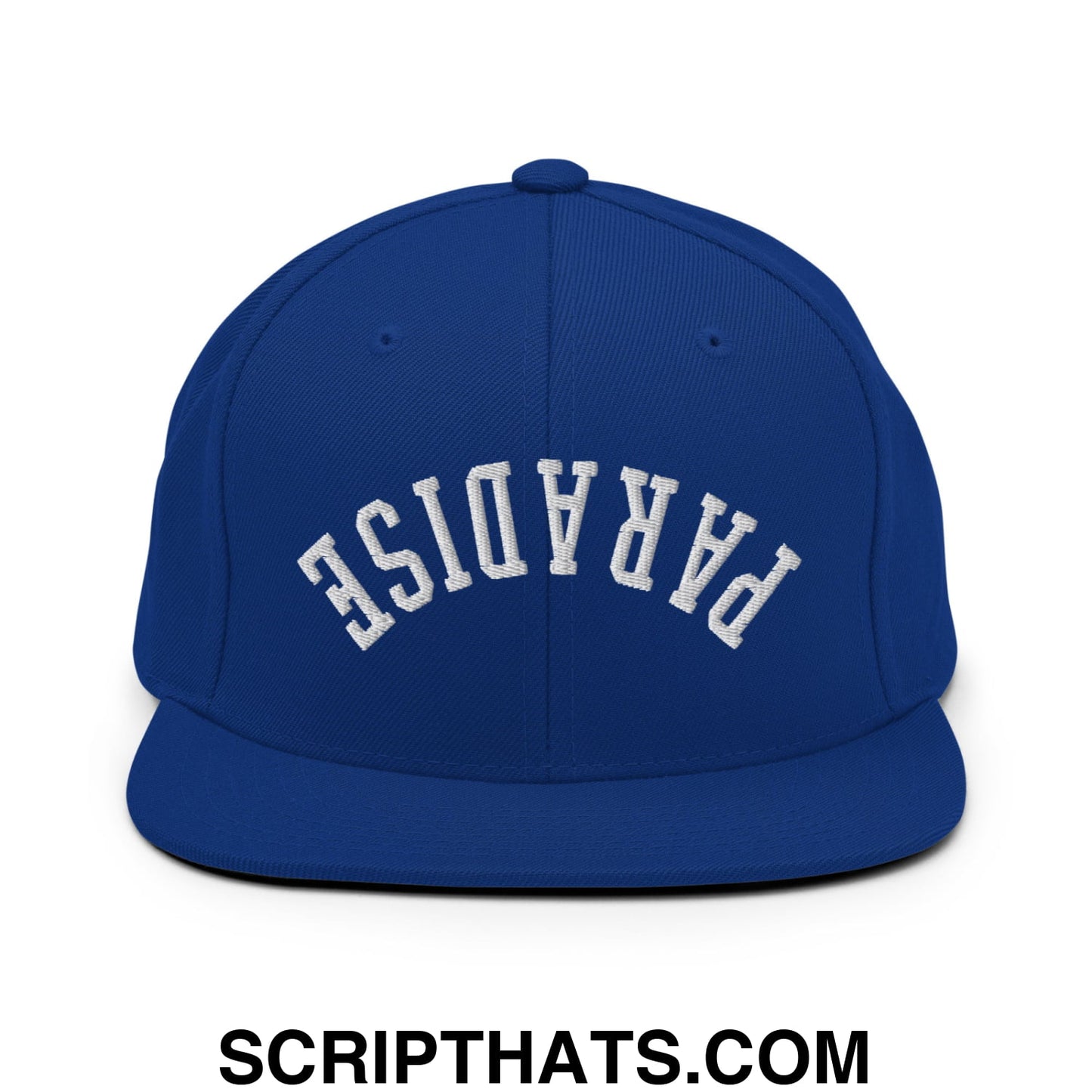 Upside Down Paradise Embroidered Flat Bill Brim Snapback Hat Royal Blue