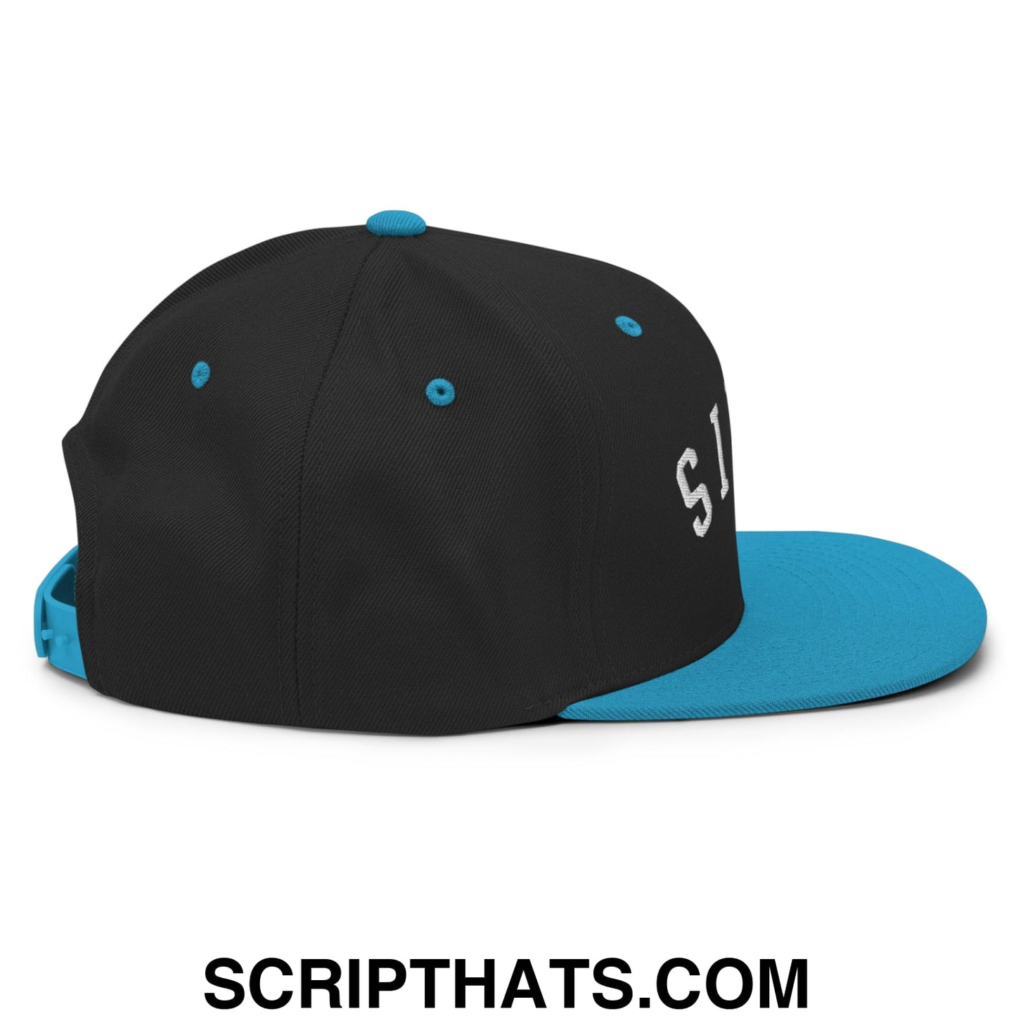 Upside Down Paris Embroidered Flat Bill Brim Snapback Hat Black Teal
