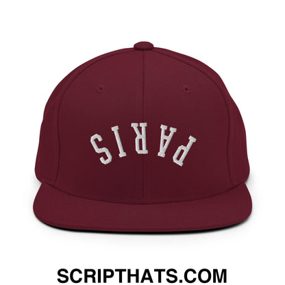 Upside Down Paris Embroidered Flat Bill Brim Snapback Hat Maroon