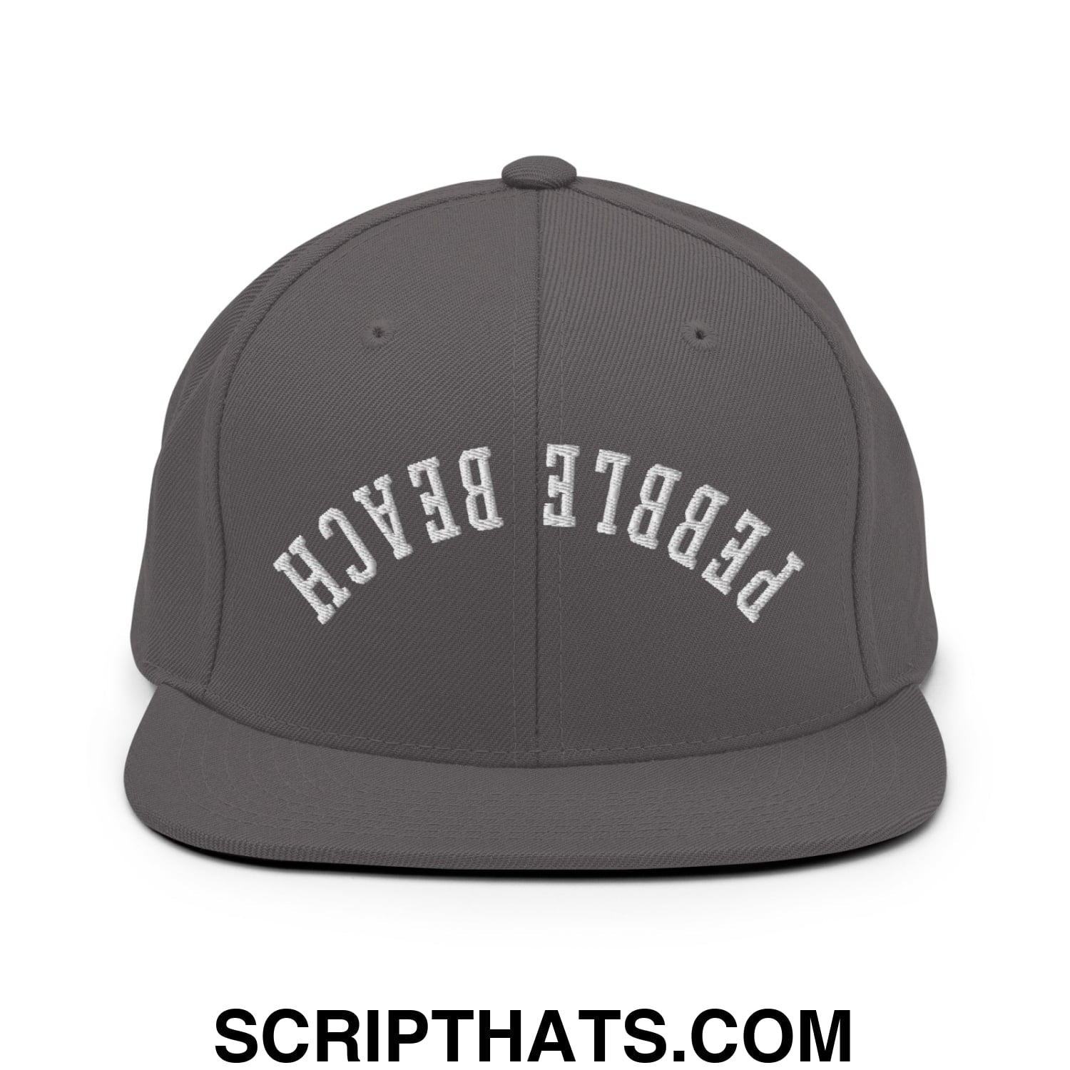 Upside Down Pebble Beach Embroidered Flat Bill Brim Snapback Hat Dark Grey