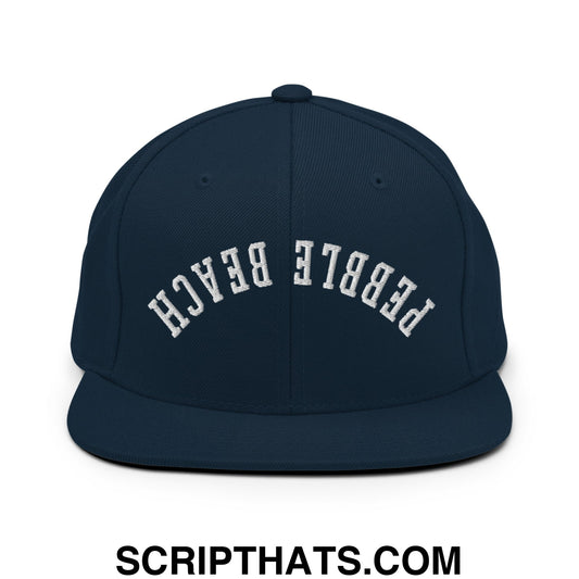 Upside Down Pebble Beach Embroidered Flat Bill Brim Snapback Hat Dark Navy