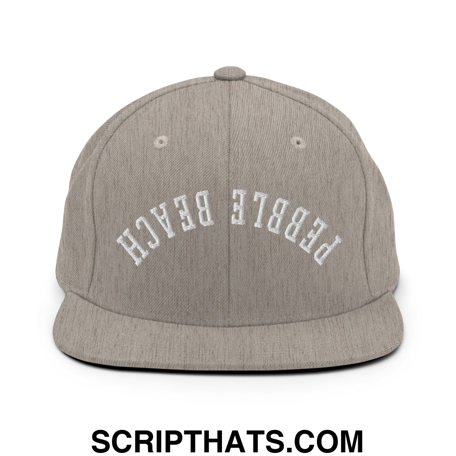 Upside Down Pebble Beach Embroidered Flat Bill Brim Snapback Hat Heather Grey