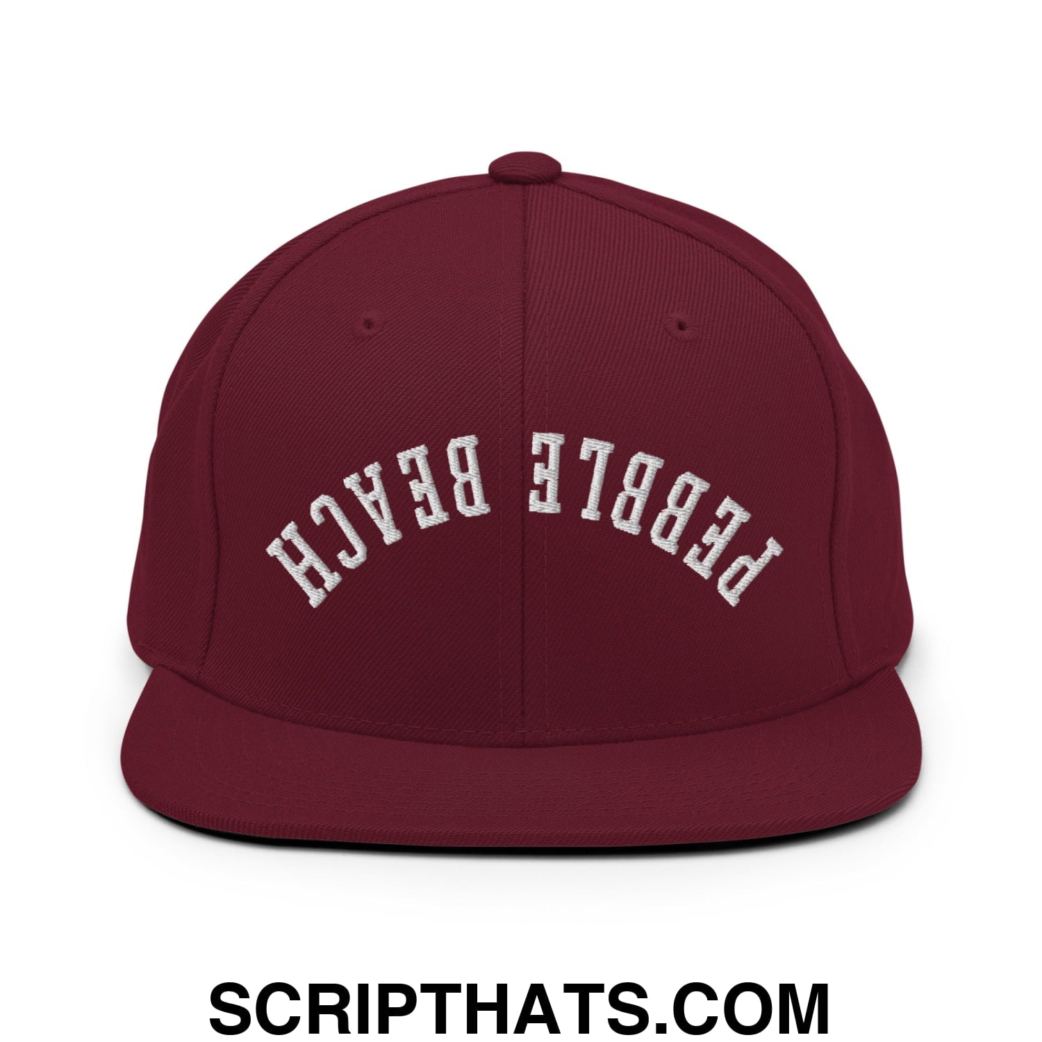 Upside Down Pebble Beach Embroidered Flat Bill Brim Snapback Hat Maroon