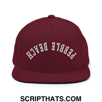 Upside Down Pebble Beach Embroidered Flat Bill Brim Snapback Hat Maroon