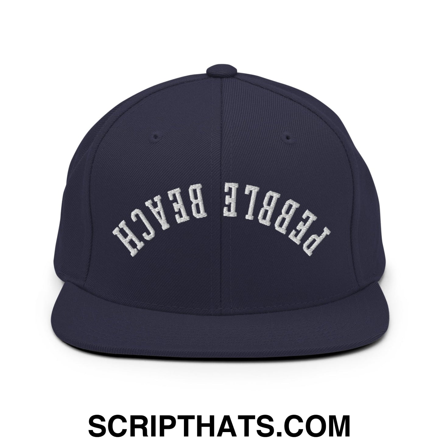 Upside Down Pebble Beach Embroidered Flat Bill Brim Snapback Hat Navy