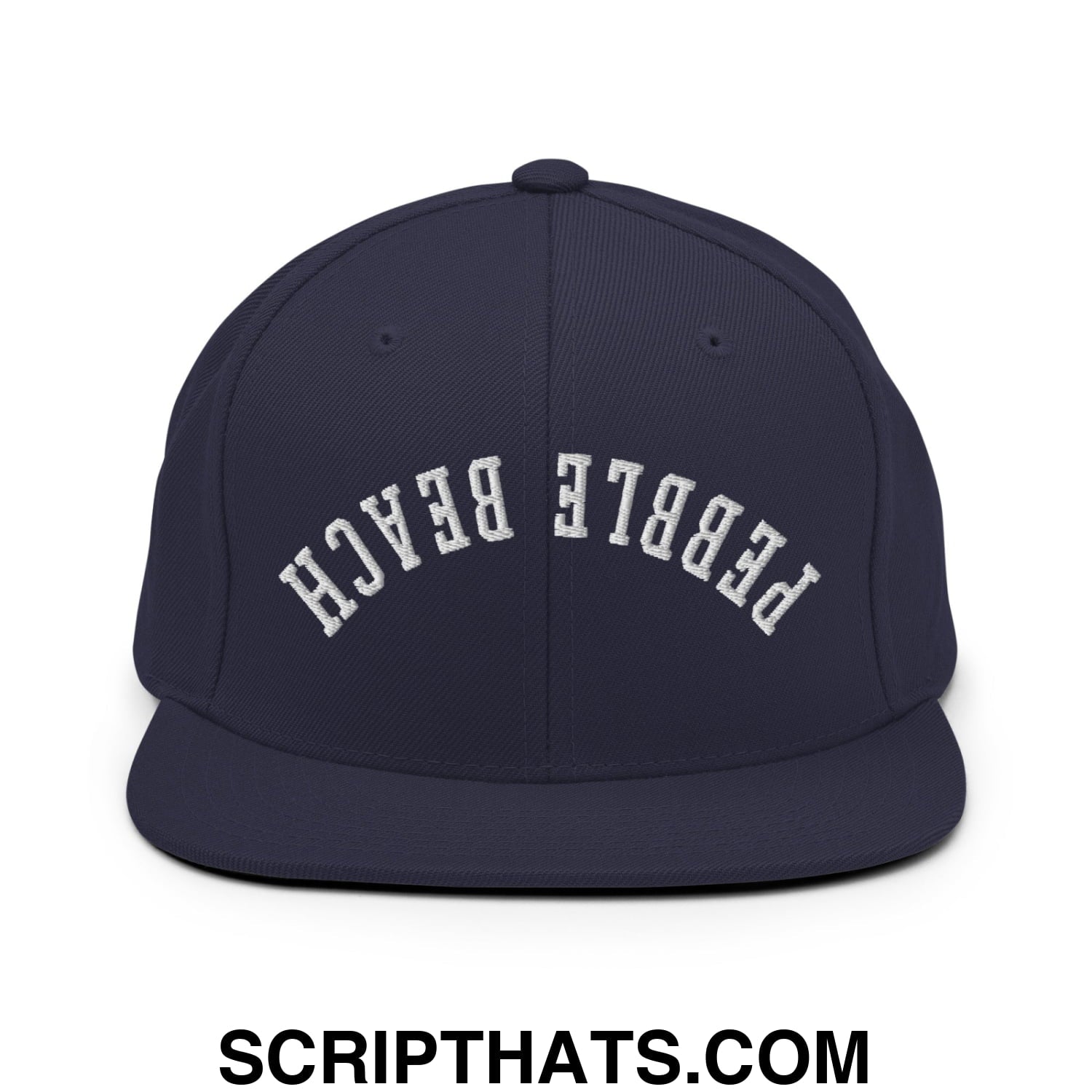 Upside Down Pebble Beach Embroidered Flat Bill Brim Snapback Hat Navy