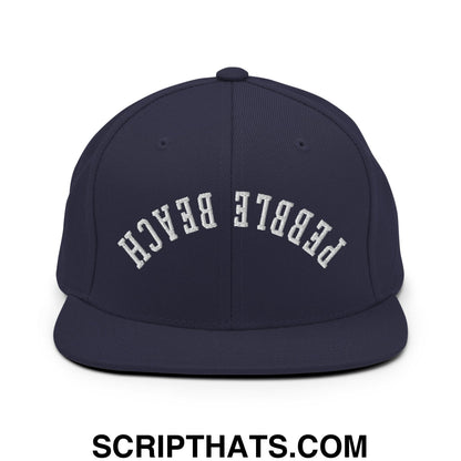 Upside Down Pebble Beach Embroidered Flat Bill Brim Snapback Hat Navy