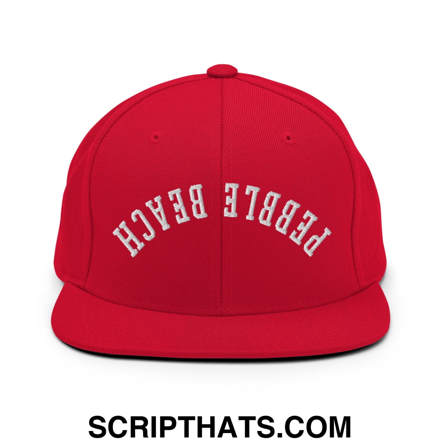 Upside Down Pebble Beach Embroidered Flat Bill Brim Snapback Hat Red