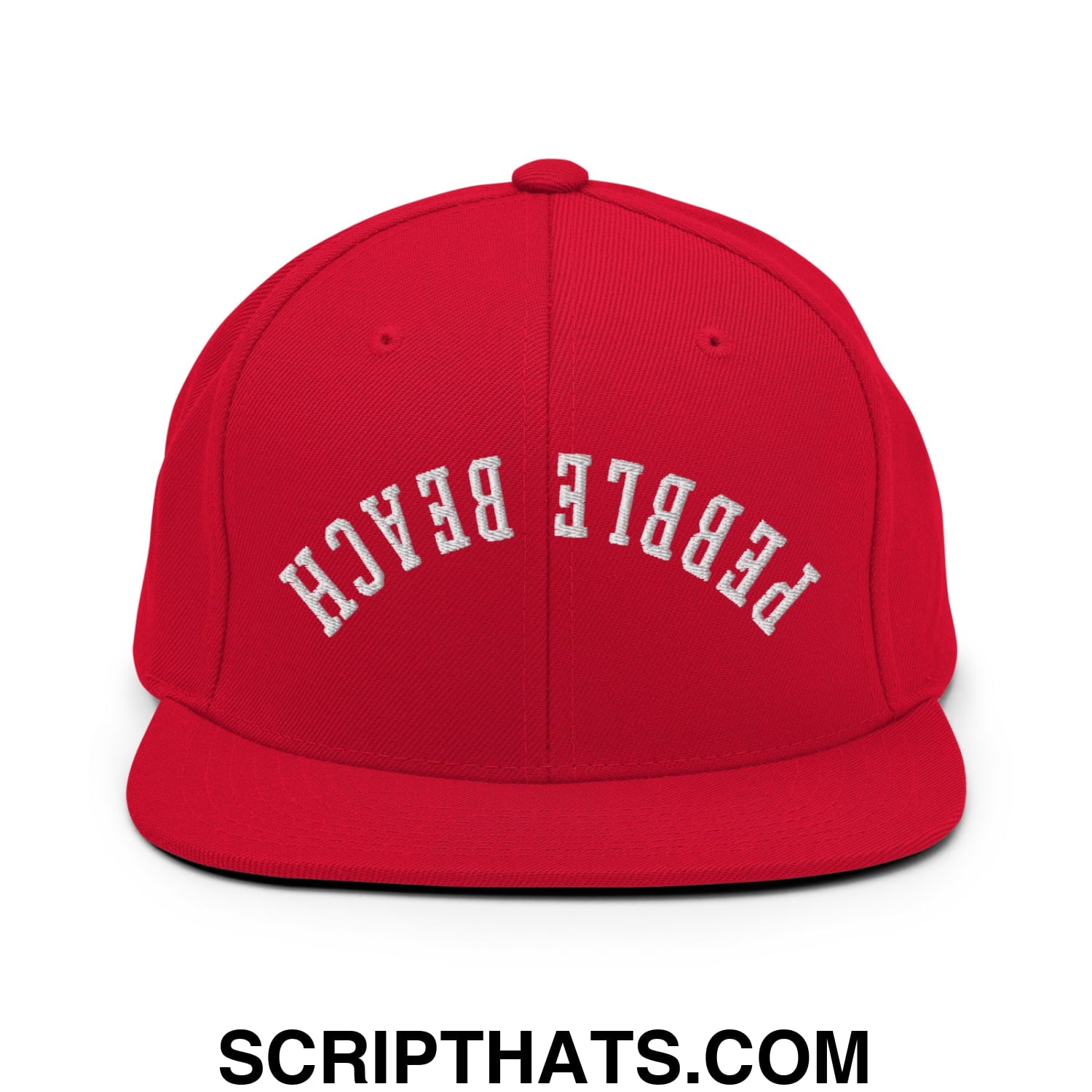 Upside Down Pebble Beach Embroidered Flat Bill Brim Snapback Hat Red
