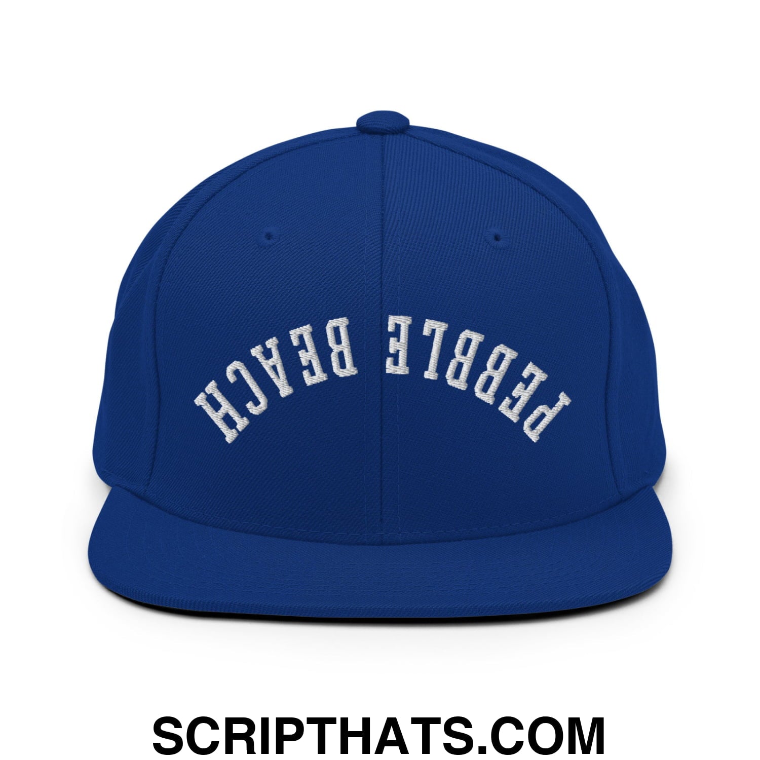 Upside Down Pebble Beach Embroidered Flat Bill Brim Snapback Hat Royal Blue
