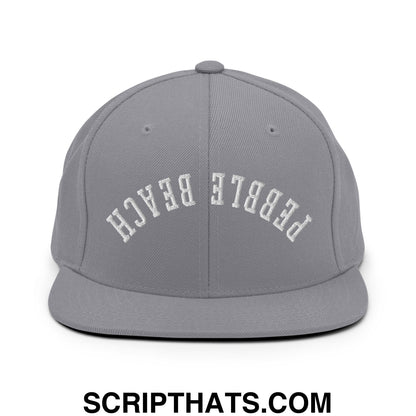 Upside Down Pebble Beach Embroidered Flat Bill Brim Snapback Hat Silver