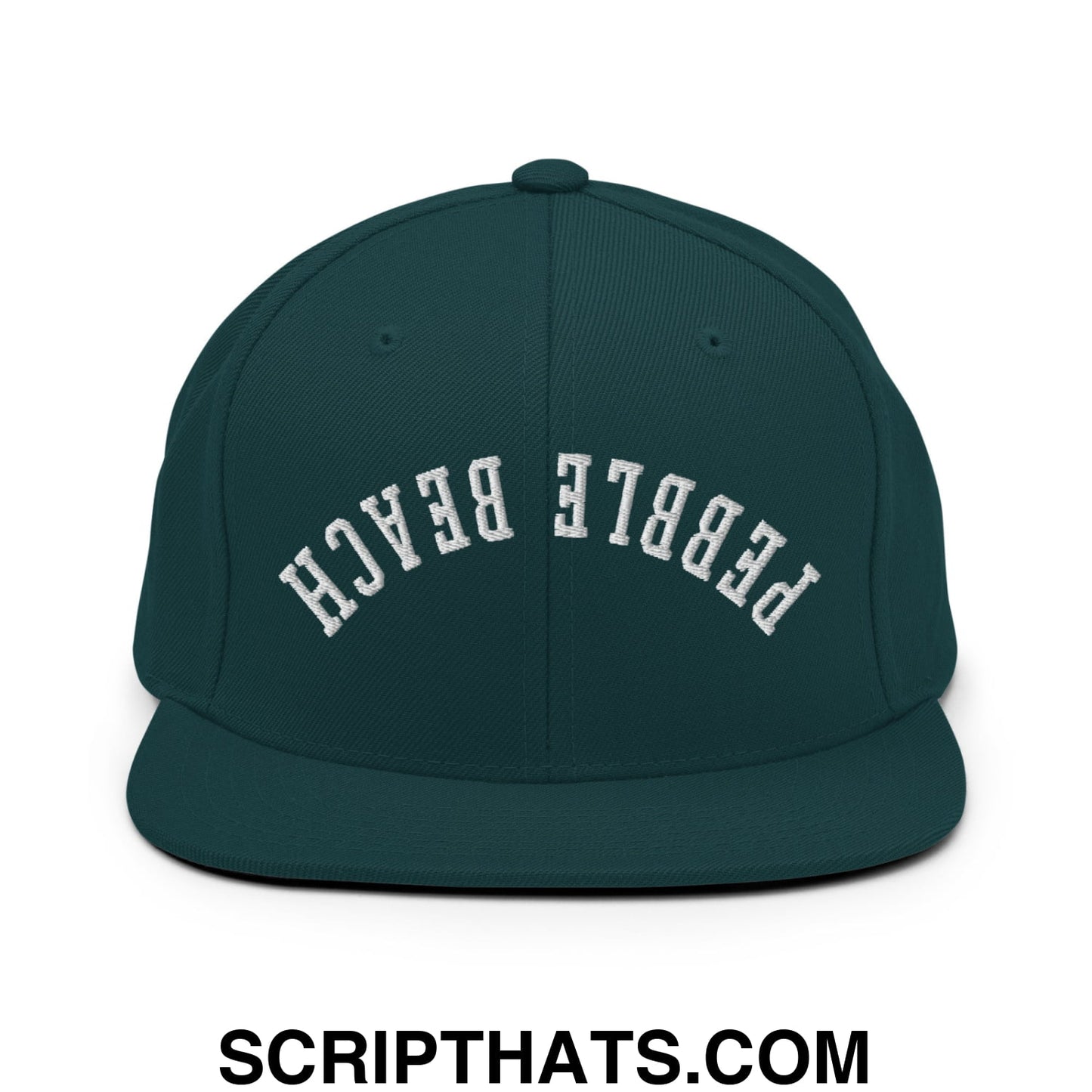 Upside Down Pebble Beach Embroidered Flat Bill Brim Snapback Hat Spruce