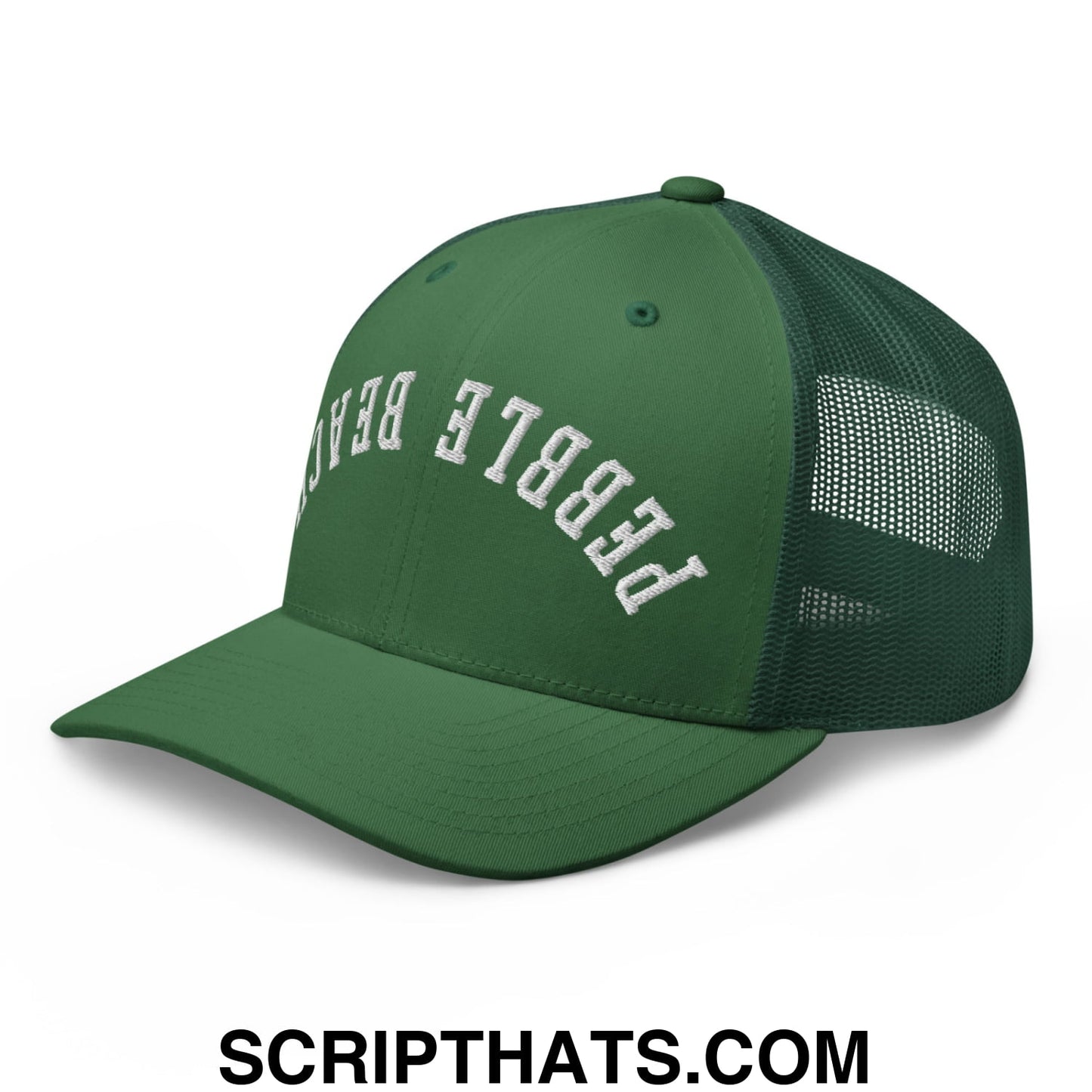 Upside Down Pebble Beach Embroidered Mesh Trucker Hat Evergreen
