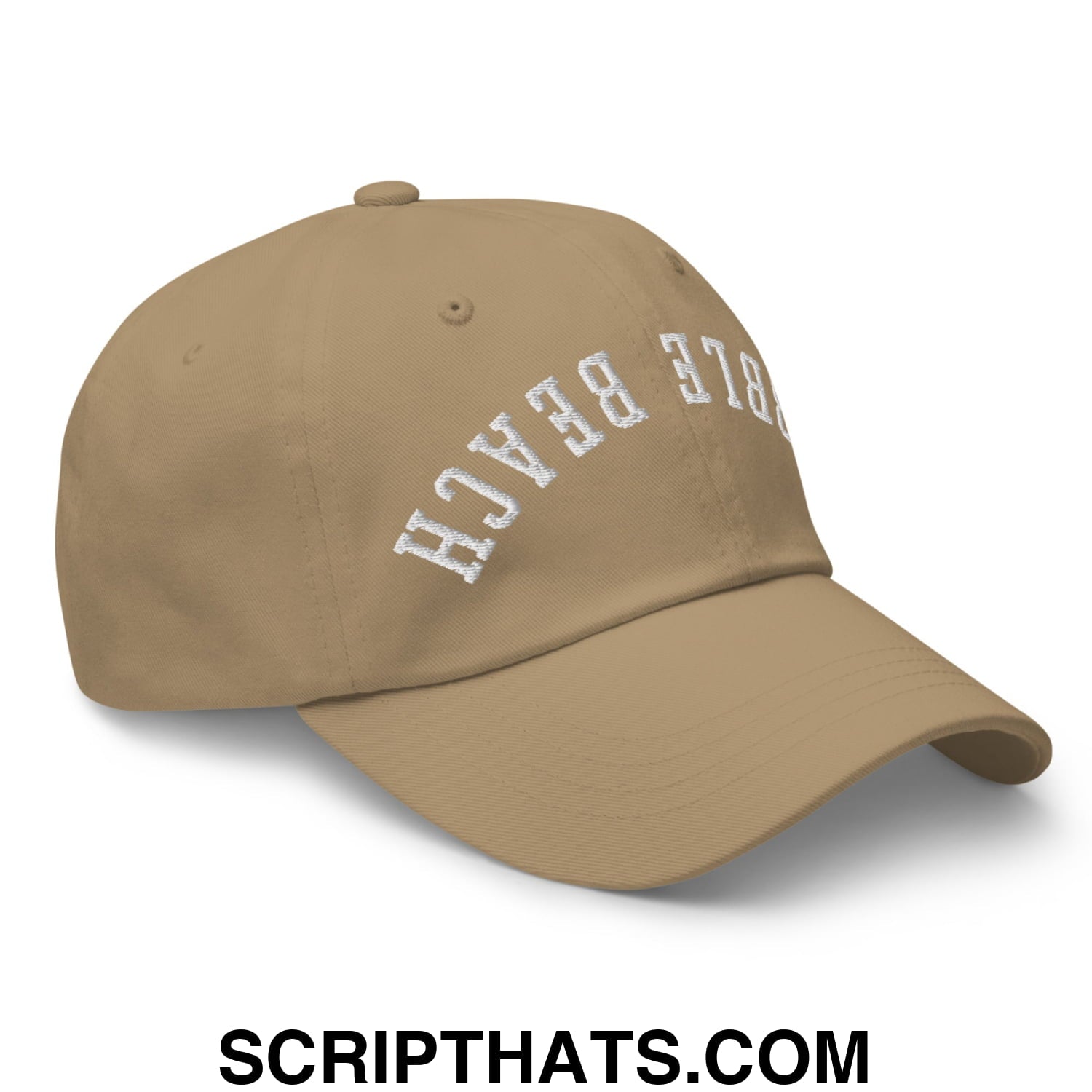 Upside Down Pebble Beach Embroidered Unstructured Dad Hat Khaki