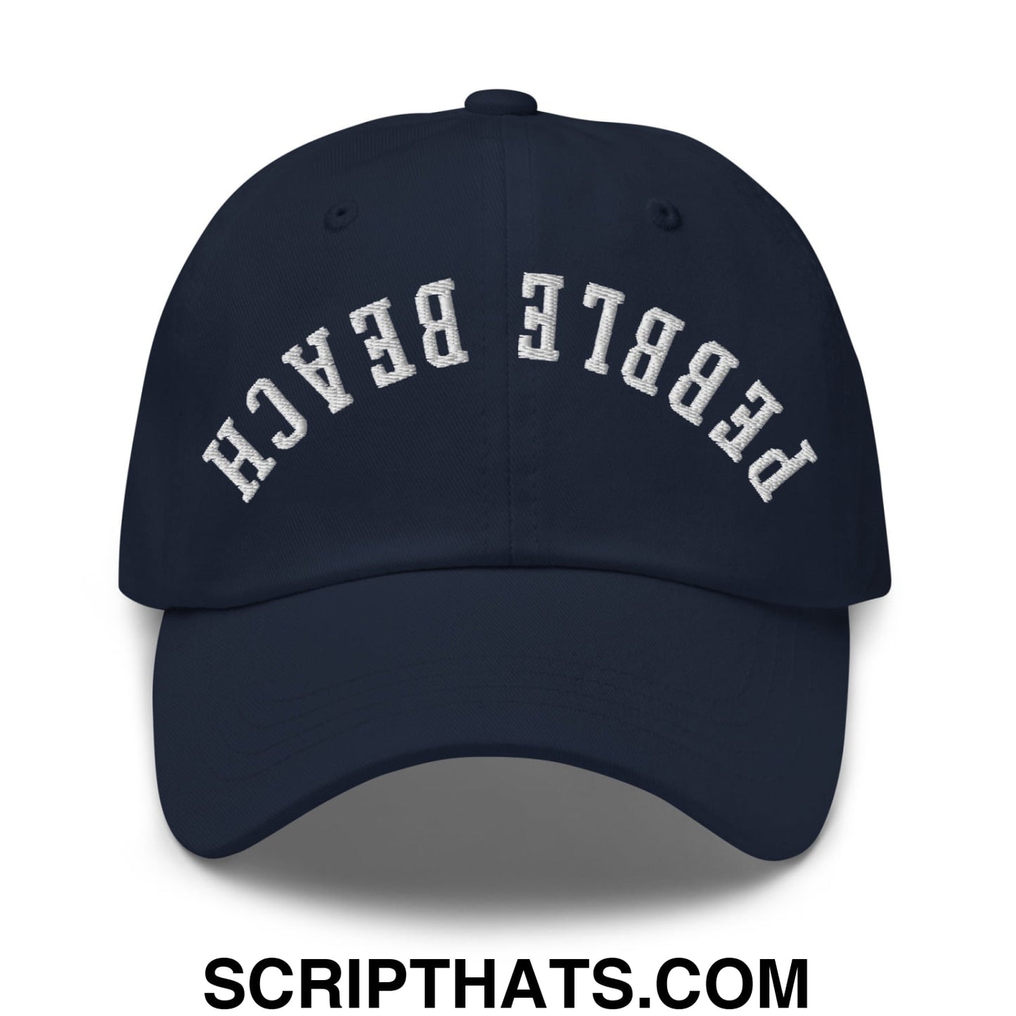 Upside Down Pebble Beach Embroidered Unstructured Dad Hat Navy