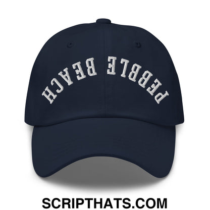 Upside Down Pebble Beach Embroidered Unstructured Dad Hat Navy