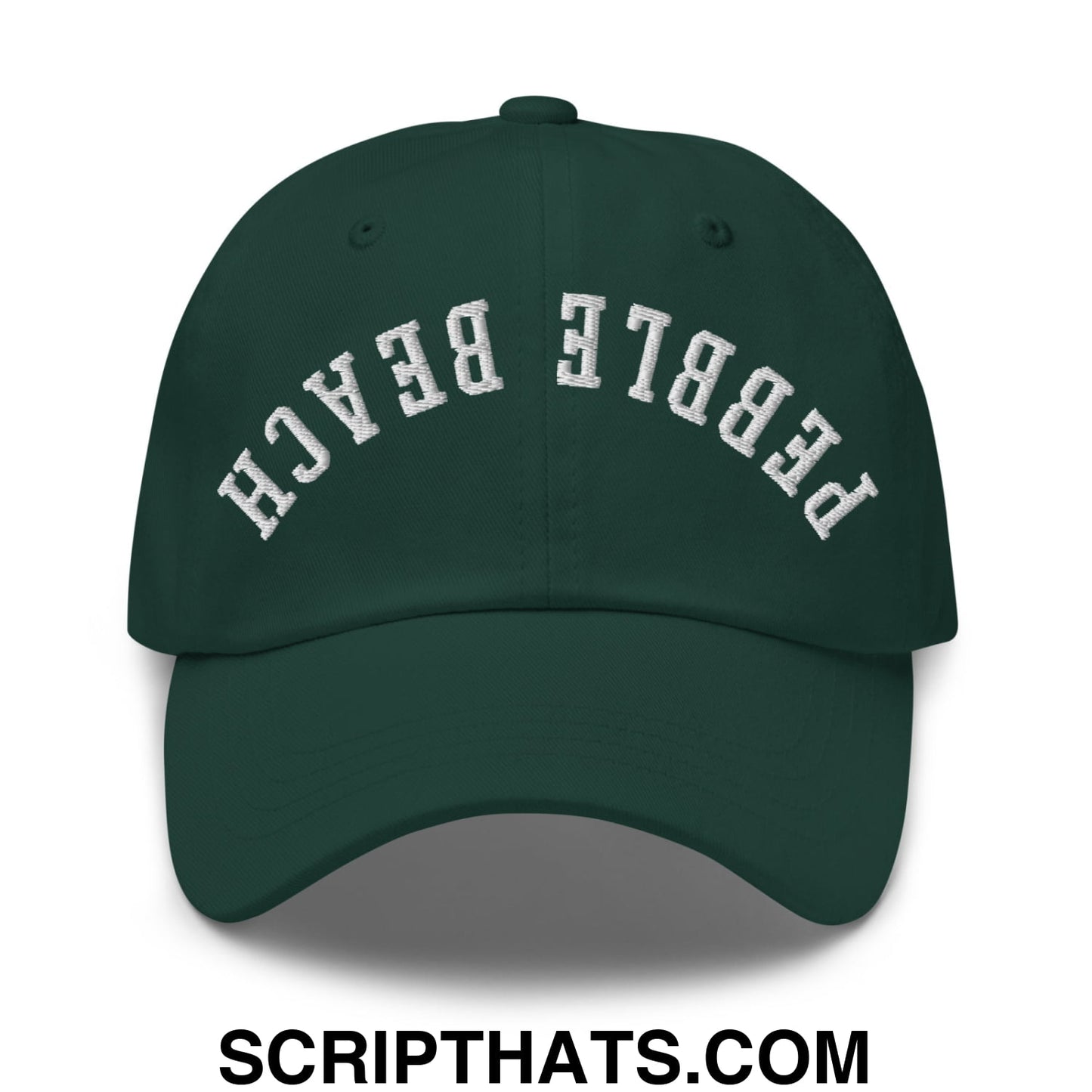 Upside Down Pebble Beach Embroidered Unstructured Dad Hat Spruce