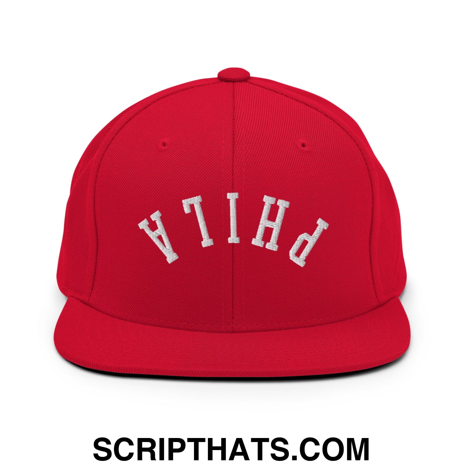 Upside Down Phila Embroidered Flat Bill Brim Snapback Hat Red