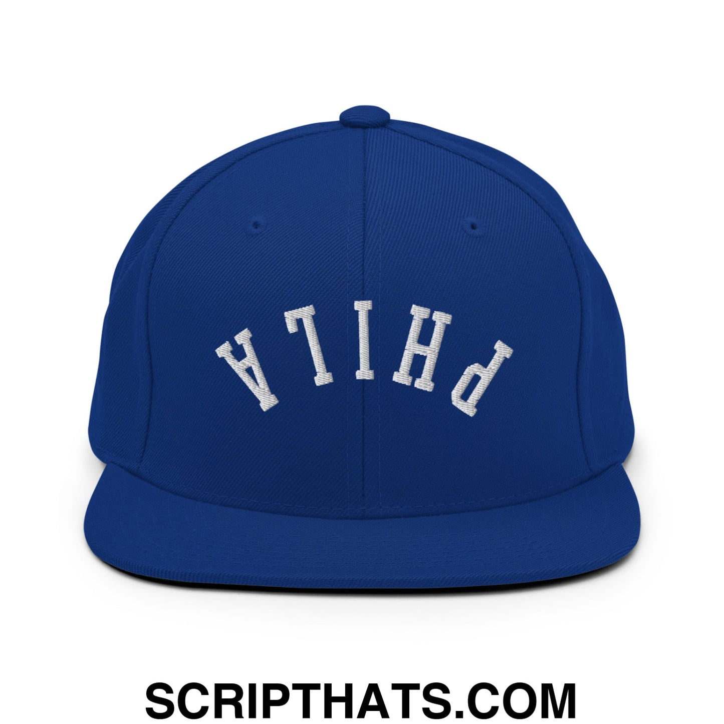 Upside Down Phila Embroidered Flat Bill Brim Snapback Hat Royal Blue