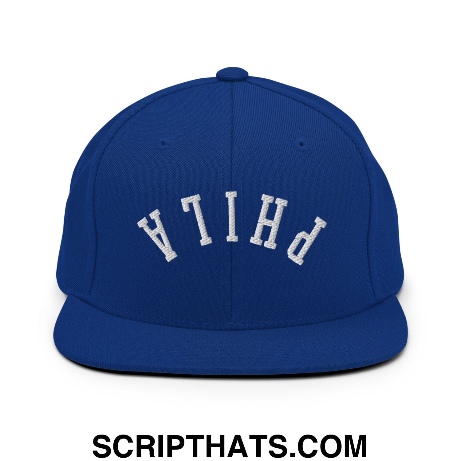Upside Down Phila Embroidered Flat Bill Brim Snapback Hat Royal Blue