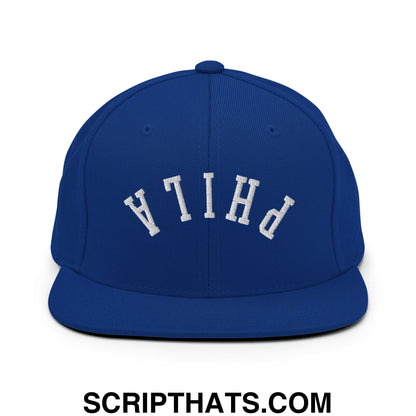 Upside Down Phila Embroidered Flat Bill Brim Snapback Hat Royal Blue