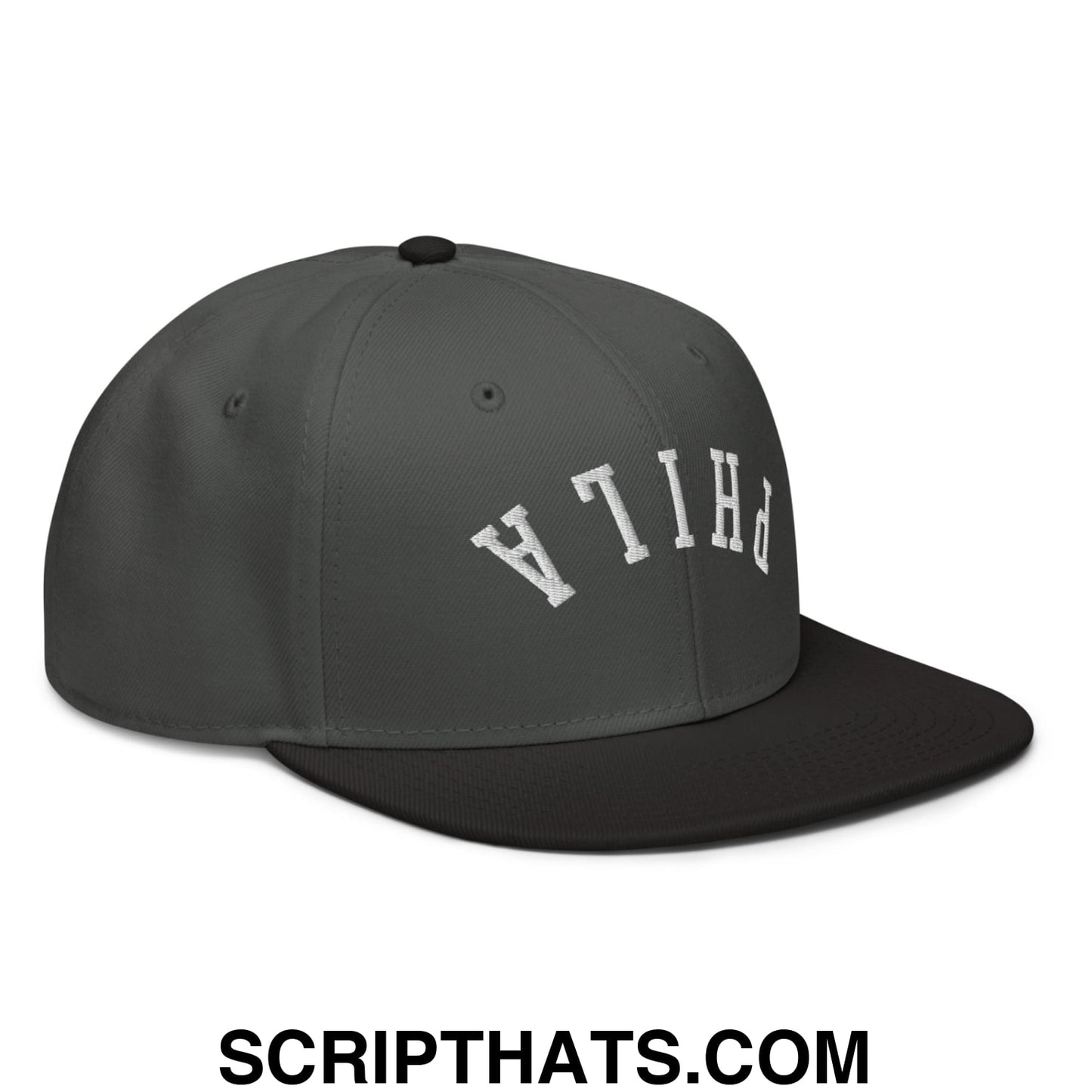 Upside Down Phila Embroidered Flat Brim Bill Snapback Hat Black Charcoal gray Charcoal gray