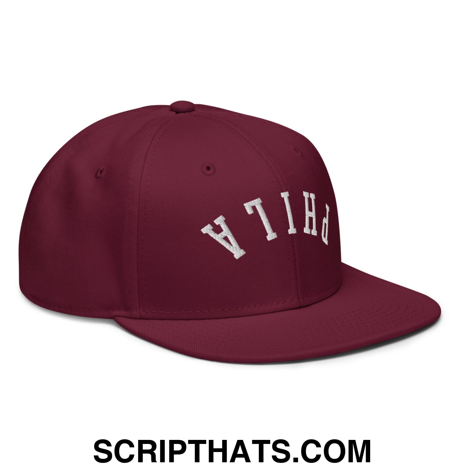 Upside Down Phila Embroidered Flat Brim Bill Snapback Hat Burgundy maroon