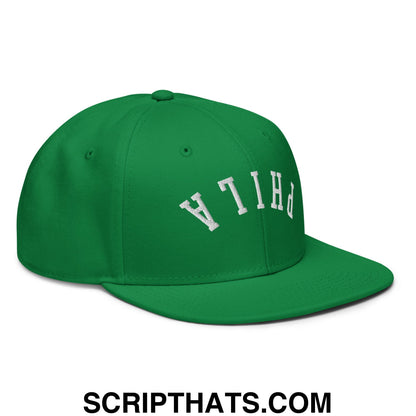 Upside Down Phila Embroidered Flat Brim Bill Snapback Hat Kelly Green