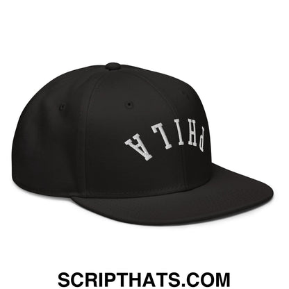 Upside Down Phila Embroidered Flat Brim Bill Snapback Hat Black