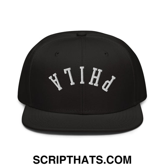 Upside Down Phila Embroidered Flat Brim Bill Snapback Hat Black