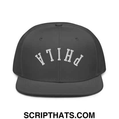 Upside Down Phila Embroidered Flat Brim Bill Snapback Hat Charcoal gray