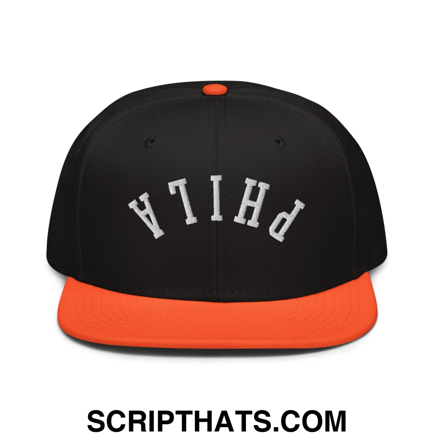 Upside Down Phila Embroidered Flat Brim Bill Snapback Hat Orange Black Black