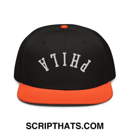 Upside Down Phila Embroidered Flat Brim Bill Snapback Hat Orange Black Black