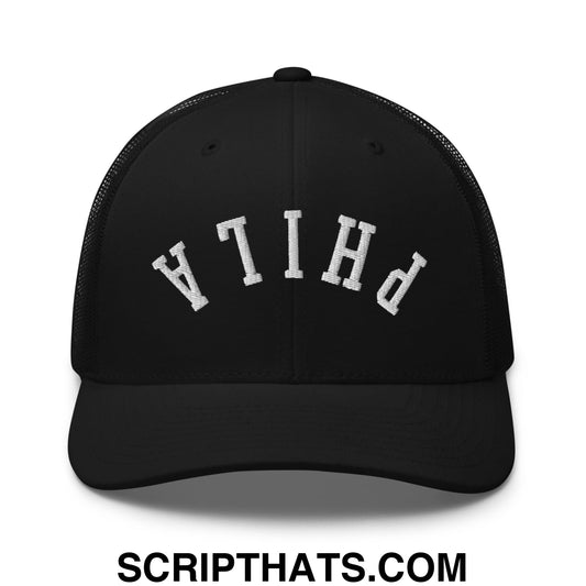 Upside Down Phila Embroidered Mesh Trucker Hat Black