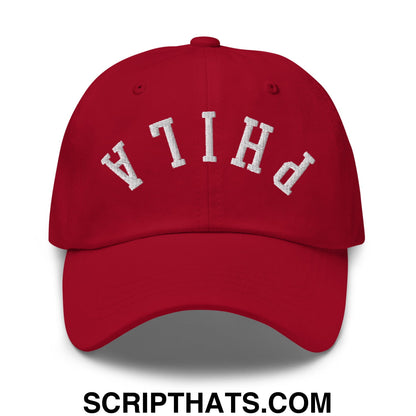 Upside Down Phila Embroidered Unstructured Dad Hat Cranberry