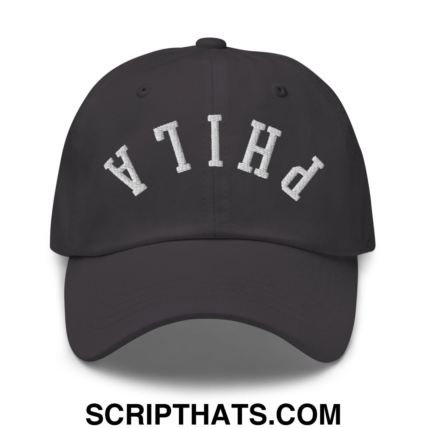 Upside Down Phila Embroidered Unstructured Dad Hat Dark Grey