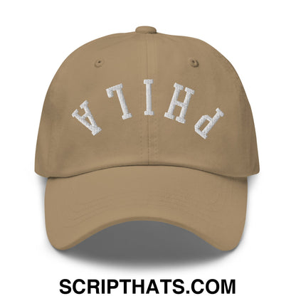 Upside Down Phila Embroidered Unstructured Dad Hat Khaki