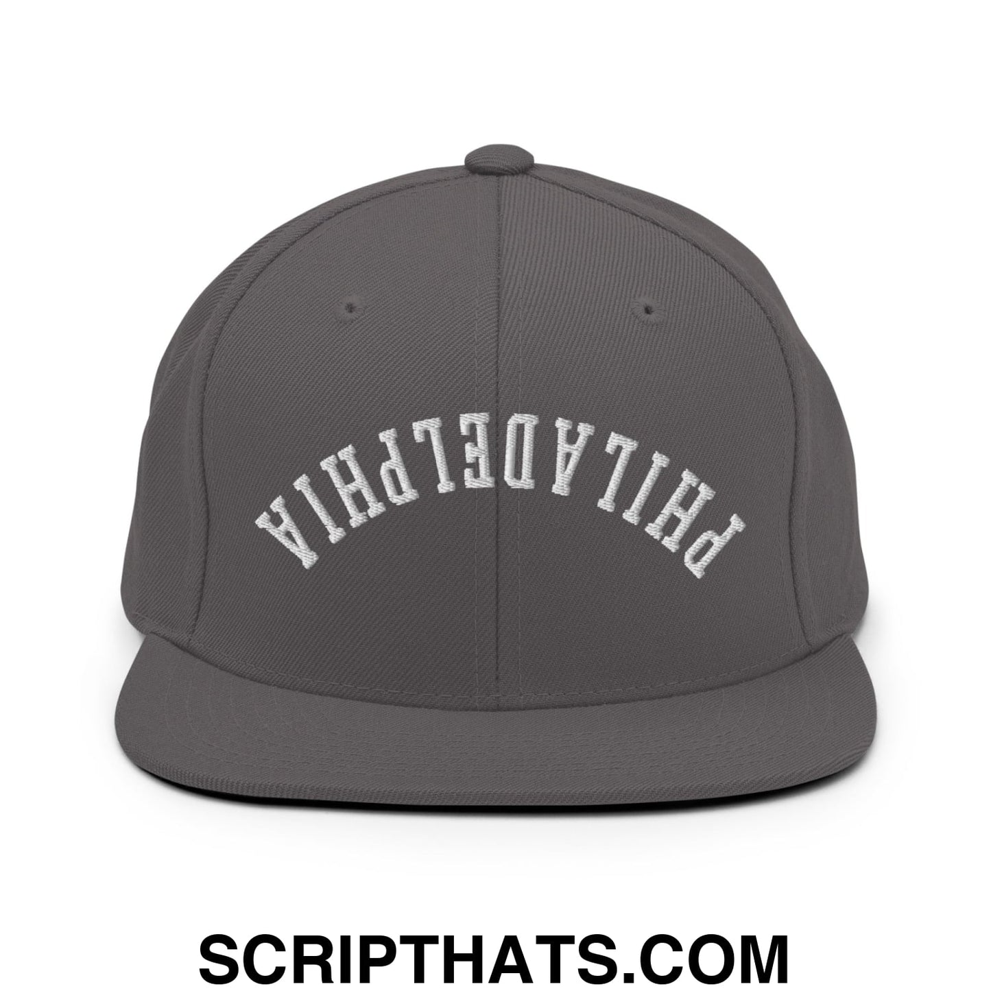 Upside Down Philadelphia Embroidered Flat Bill Brim Snapback Hat Dark Grey
