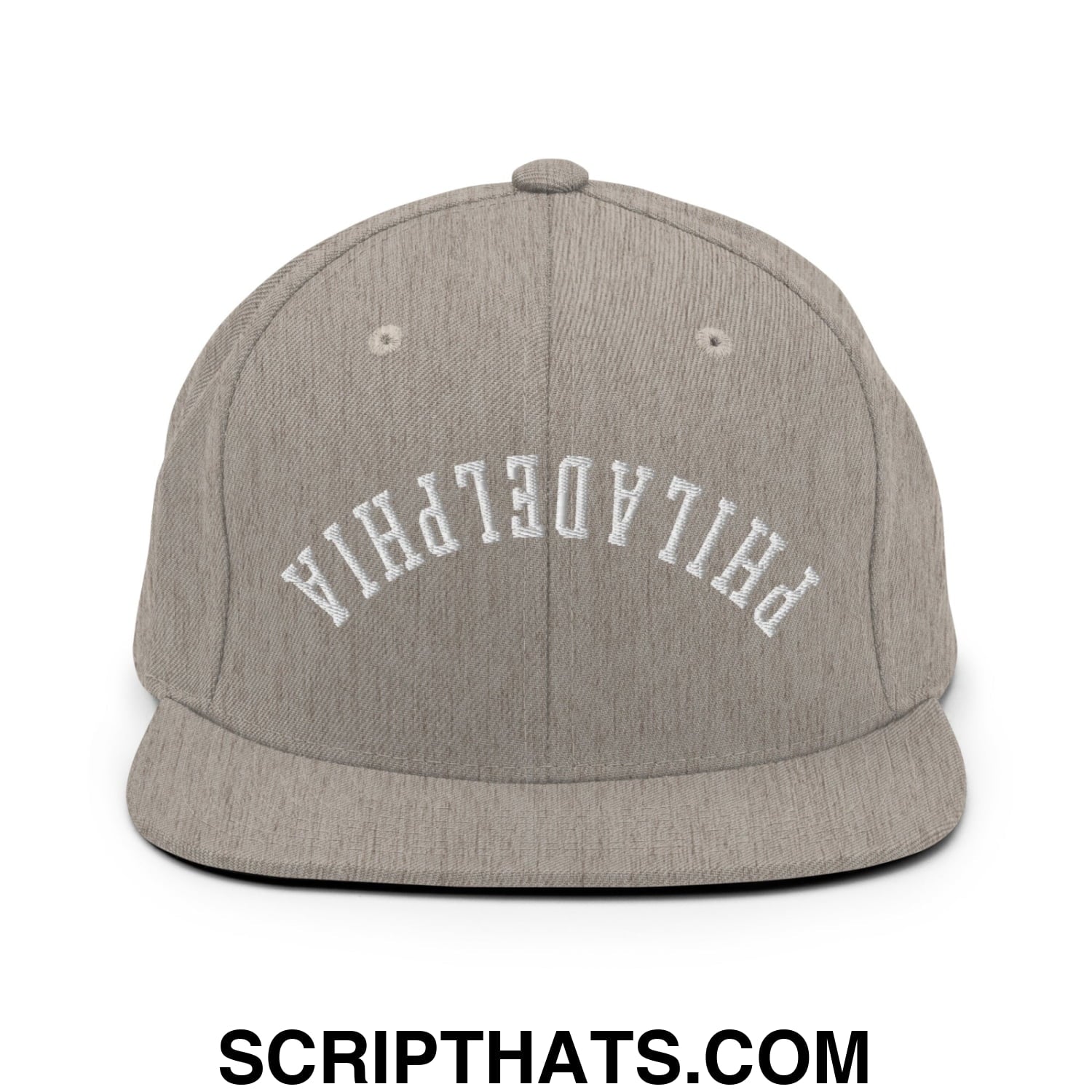 Upside Down Philadelphia Embroidered Flat Bill Brim Snapback Hat Heather Grey