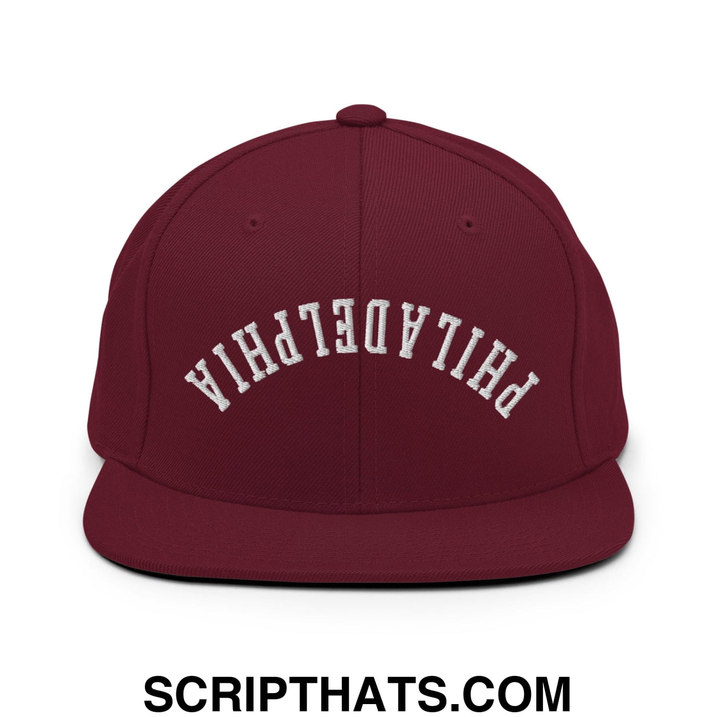 Upside Down Philadelphia Embroidered Flat Bill Brim Snapback Hat Maroon