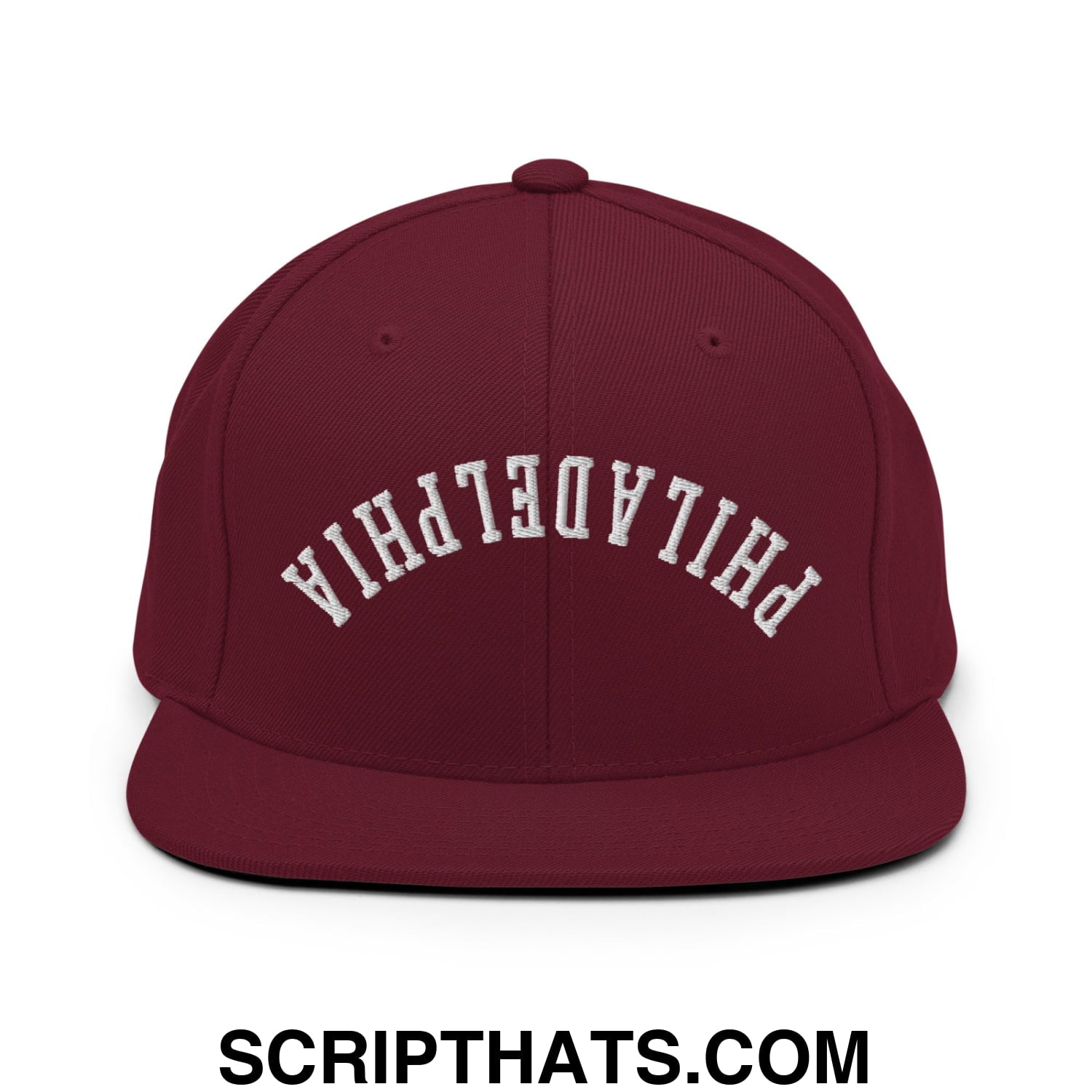 Upside Down Philadelphia Embroidered Flat Bill Brim Snapback Hat Maroon