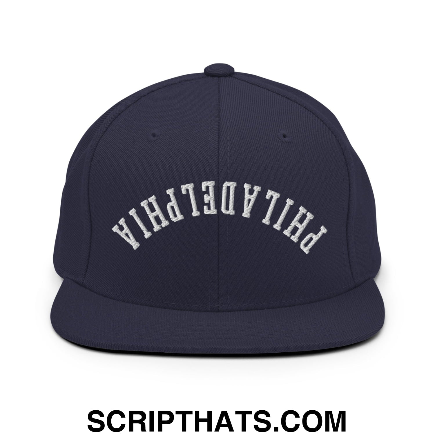 Upside Down Philadelphia Embroidered Flat Bill Brim Snapback Hat Navy