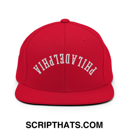 Upside Down Philadelphia Embroidered Flat Bill Brim Snapback Hat Red