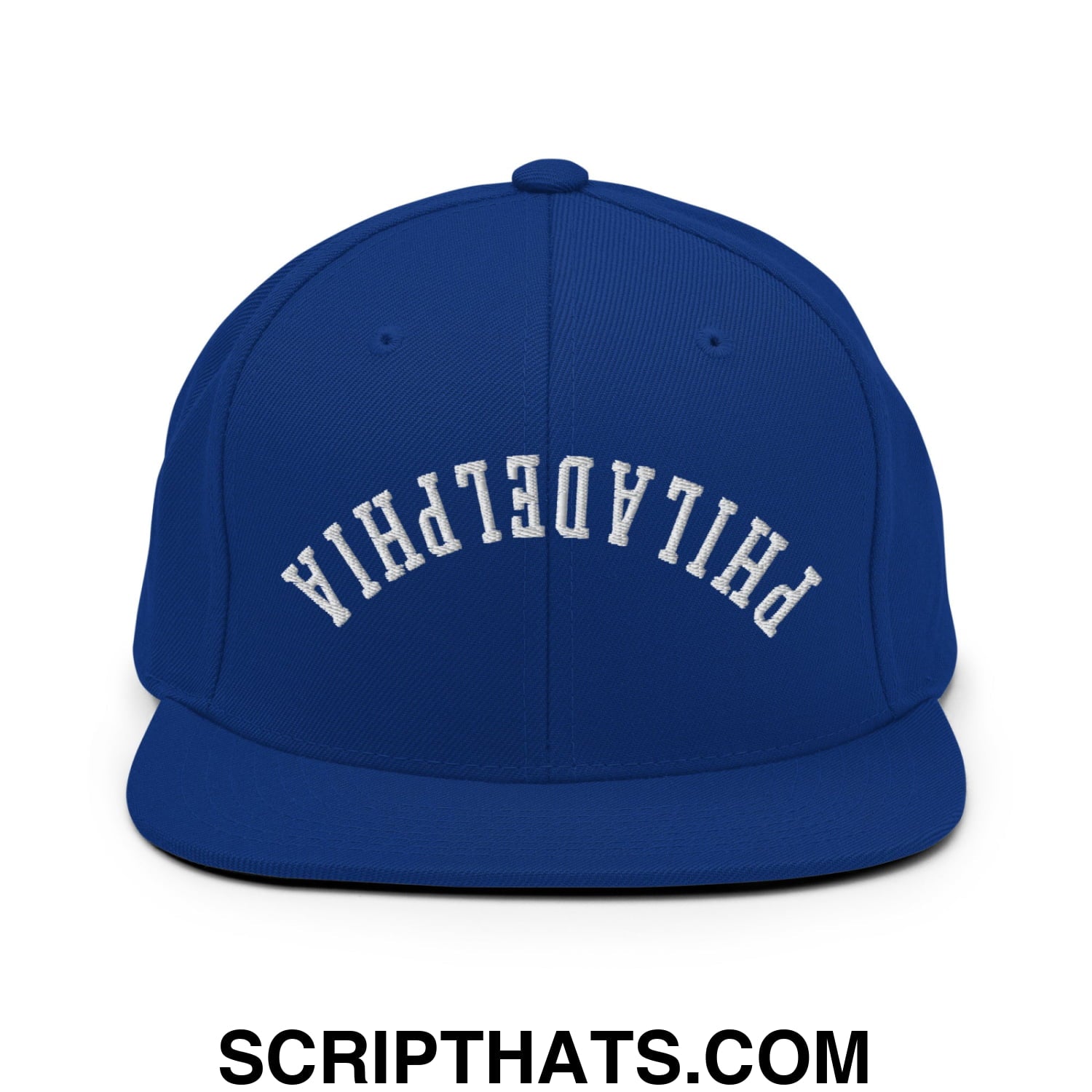Upside Down Philadelphia Embroidered Flat Bill Brim Snapback Hat Royal Blue