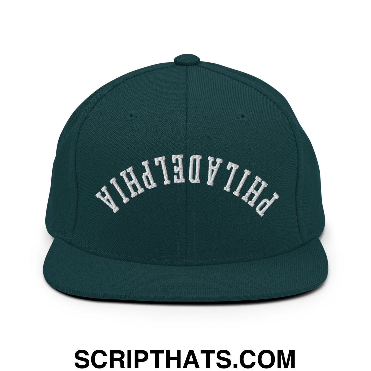 Upside Down Philadelphia Embroidered Flat Bill Brim Snapback Hat Spruce