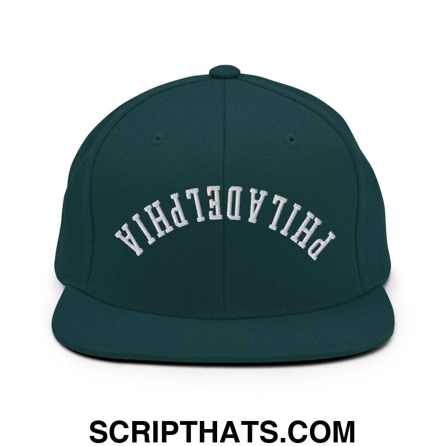 Upside Down Philadelphia Embroidered Flat Bill Brim Snapback Hat Spruce
