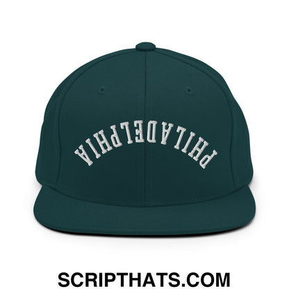 Upside Down Philadelphia Embroidered Flat Bill Brim Snapback Hat Spruce