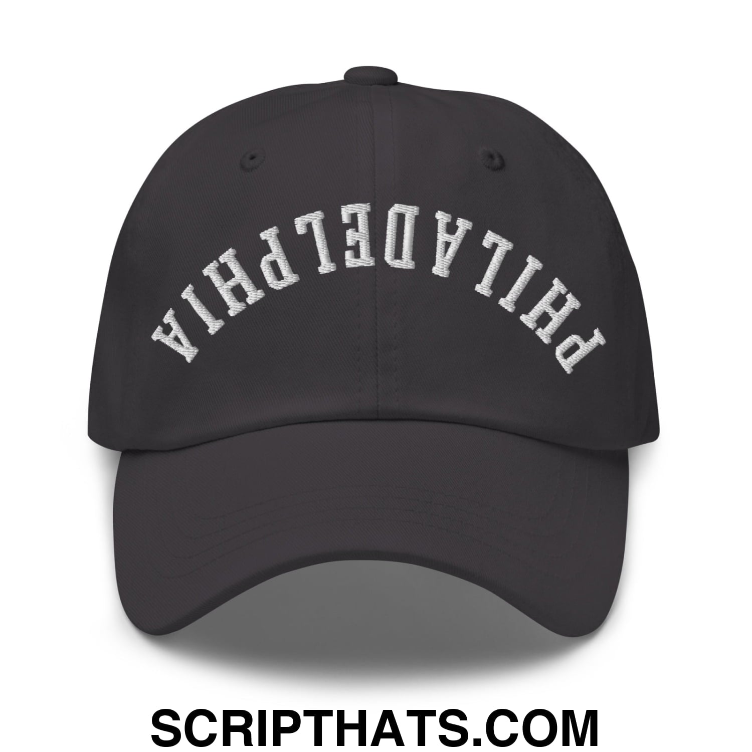 Upside Down Philadelphia Embroidered Unstructured Dad Hat Dark Grey