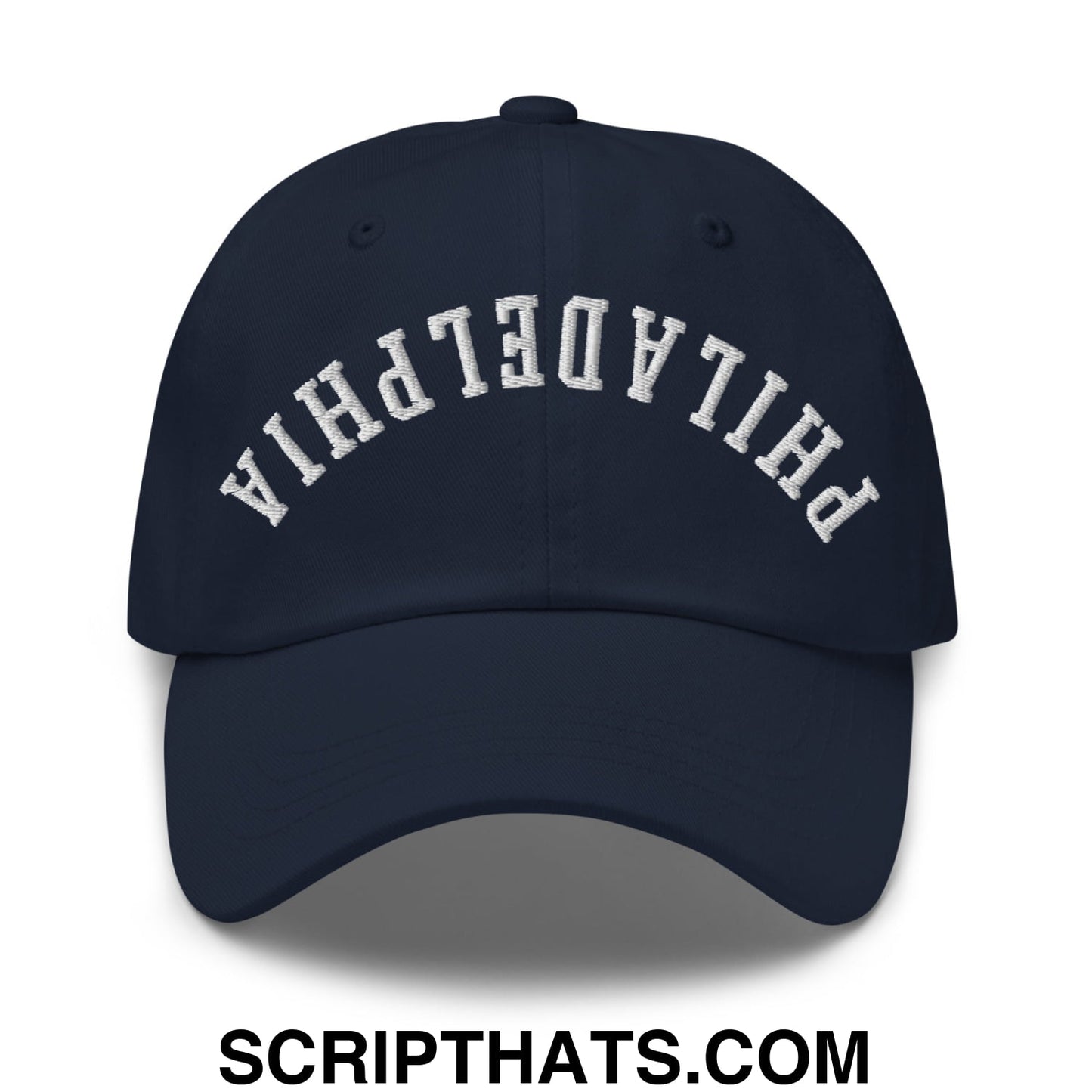 Upside Down Philadelphia Embroidered Unstructured Dad Hat Navy