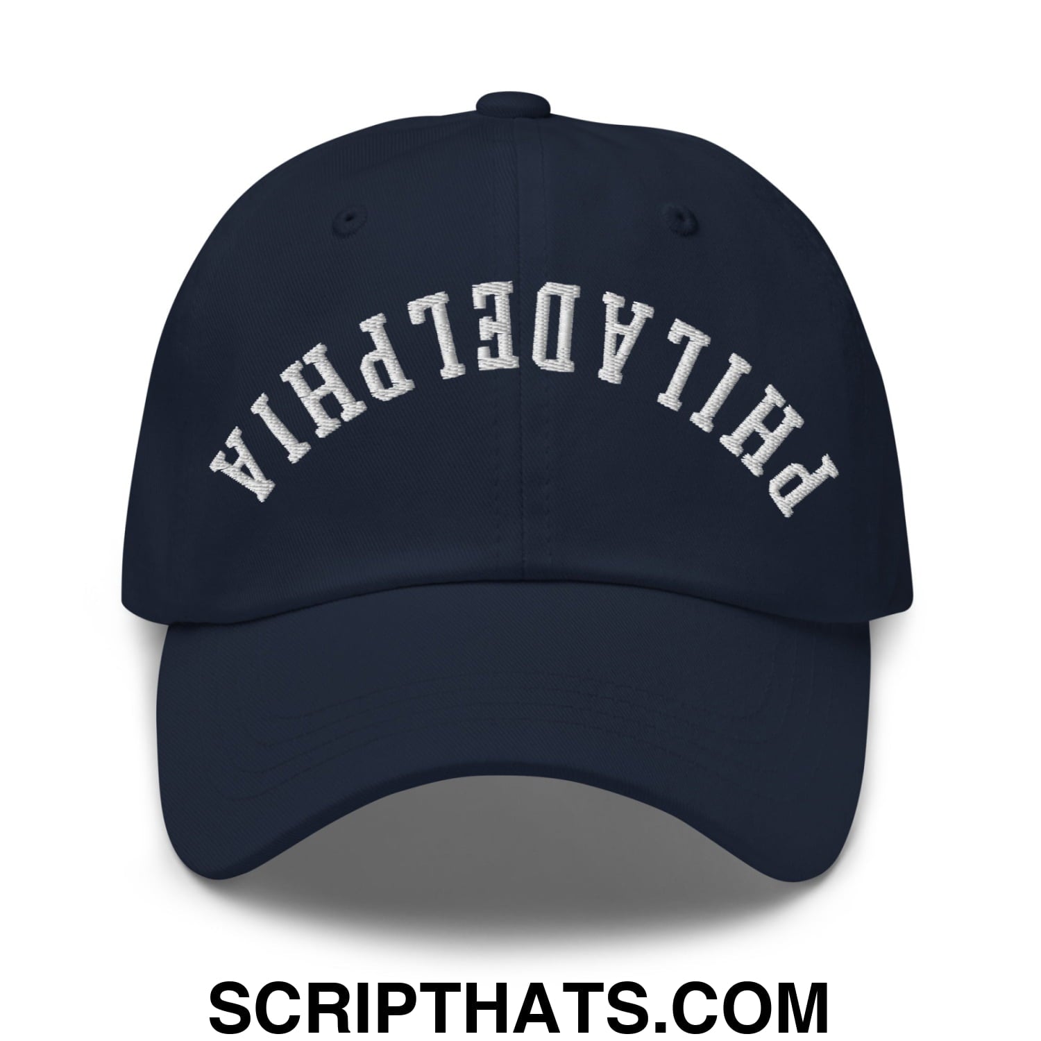 Upside Down Philadelphia Embroidered Unstructured Dad Hat Navy